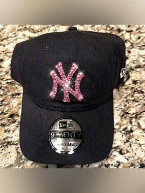 New York Yankees WOMENS Pink Swarovski Bling New Era Adjustable Hat Cap New